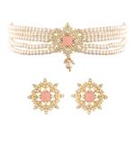Traditional CZ Crystal Stone with Pearl Choker Necklace Jewellery Set for WomenGirls 