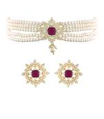 Traditional CZ Crystal with Pearl Choker Necklace Jewellery Set for WomenGirls 