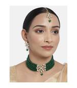 Traditional Kundan with Beads Choker Necklace Jewellery Set & Maang Tikka for WomenGirls 