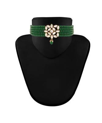 Traditional Kundan with Beads Choker Necklace Jewellery Set & Maang Tikka for WomenGirls  3