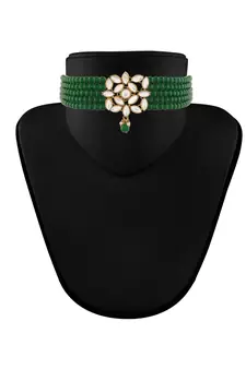 Traditional Kundan with Beads Choker Necklace Jewellery Set & Maang Tikka for WomenGirls 