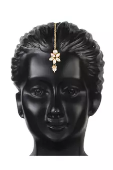 Gold Plated Traditional Kundan with Pearl Choker Necklace Jewellery Set & Maang Tikka for WomenGirls 
