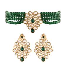 Gold Plated Traditional Kundan with Beads Choker Necklace Jewellery Set for WomenGirls 