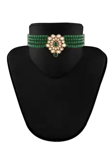 Gold Plated Traditional Kundan with Beads Choker Necklace Jewellery Set for WomenGirls 