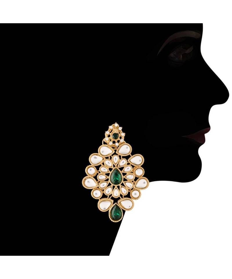 Gold Plated Traditional Kundan with Beads Choker Necklace Jewellery Set for WomenGirls 