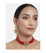 Gold Plated Traditional Kundan with Beads Choker Necklace Jewellery Set for WomenGirls (ML264MFL)