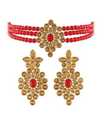 Gold Plated Traditional Kundan with Beads Choker Necklace Jewellery Set for WomenGirls (ML264MFL) 2