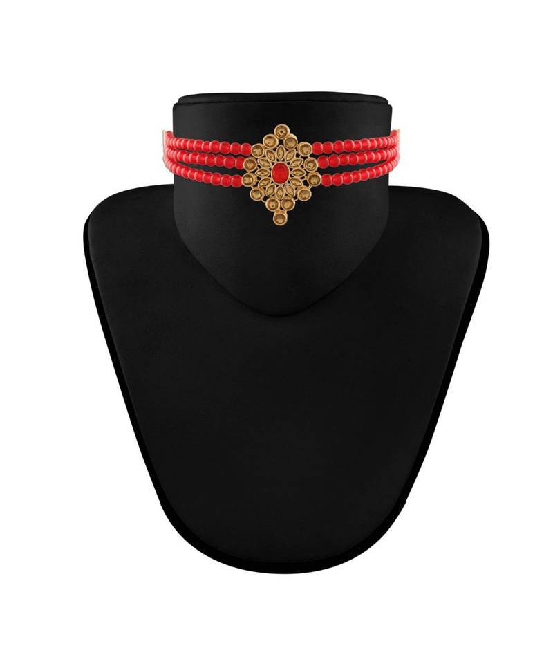 Gold Plated Traditional Kundan with Beads Choker Necklace Jewellery Set for WomenGirls (ML264MFL)