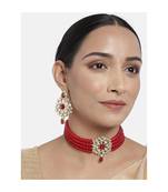 Gold Plated Traditional Kundan with Beads Choker Necklace Jewellery Set for WomenGirls 