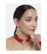 Gold Plated Traditional Kundan with Beads Choker Necklace Jewellery Set for WomenGirls 