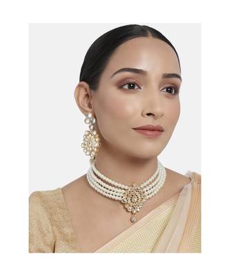 Traditional Kundan with Beads Choker Necklace Jewellery Set for WomenGirls  1