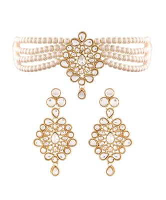 Traditional Kundan with Beads Choker Necklace Jewellery Set for WomenGirls  2