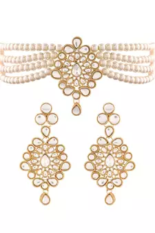 Traditional Kundan with Beads Choker Necklace Jewellery Set for WomenGirls 
