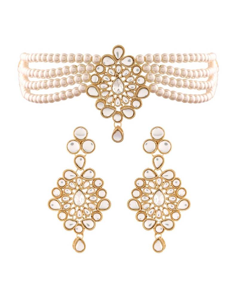 Traditional Kundan with Beads Choker Necklace Jewellery Set for WomenGirls 