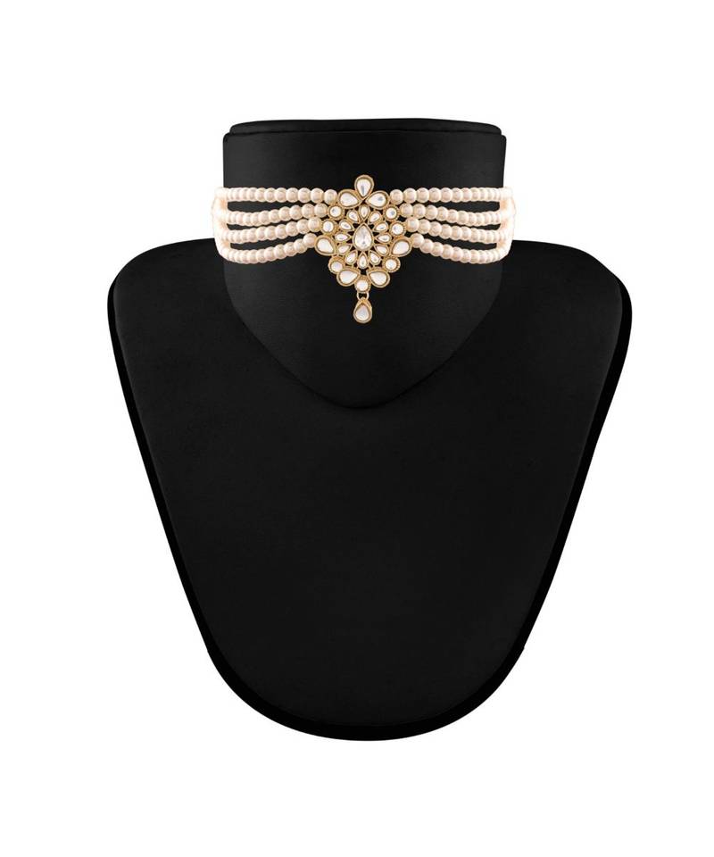 Traditional Kundan with Beads Choker Necklace Jewellery Set for WomenGirls 