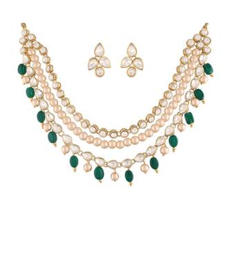 Pearl Studded & Beaded Necklace Jewellery Set For Women  1