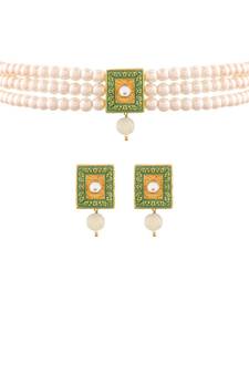 Gold Plated Traditional Handcrafted Meena Work Beaded Choker Necklace with Earrings For WomenGirls (ML279Min)