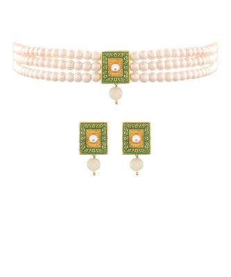 Gold Plated Traditional Handcrafted Meena Work Beaded Choker Necklace with Earrings For WomenGirls  1