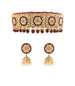 Gold Plated Traditional Kundan Pearl Choker Necklace Set with Earrings & Maang Tikka For Women (K7095DM)