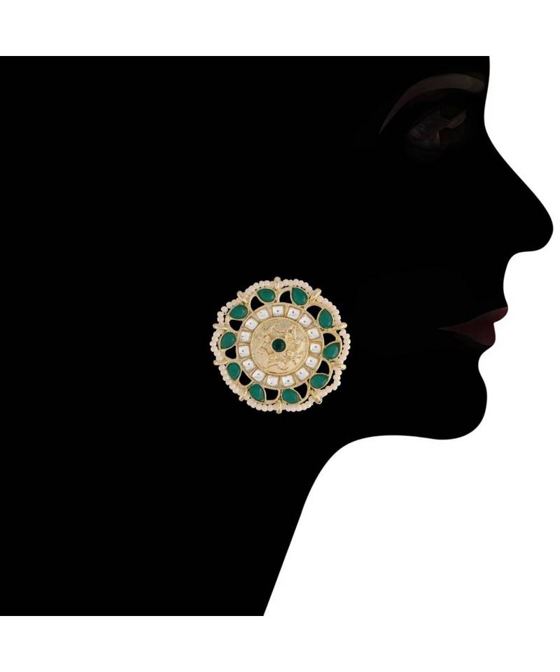 Gold Plated Traditional Green Kundan & Pearl Studded Choker Necklace Jewellery Set For WomenGirls 