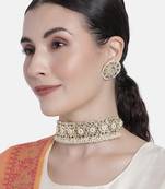 Traditional White Kundan & Pearl Studded Choker Necklace Jewellery Set For WomenGirls 