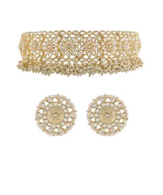 Traditional White Kundan & Pearl Studded Choker Necklace Jewellery Set For WomenGirls  3