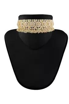 Traditional White Kundan & Pearl Studded Choker Necklace Jewellery Set For WomenGirls 