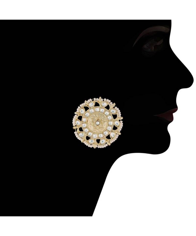 Traditional White Kundan & Pearl Studded Choker Necklace Jewellery Set For WomenGirls 