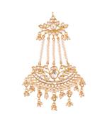 Gold Plated Traditional Kundan & Pearl Chabi Challa Waist Key Chain For Women 