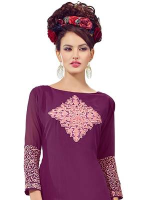 Kimisha Purple embroidered georgette embroidered-kurtis 2