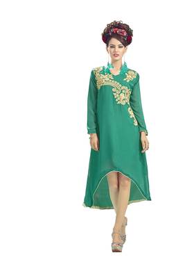 Green Embroidered Georgette Embroidered-Kurtis 1