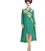 Green Embroidered Georgette Embroidered-Kurtis