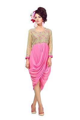 Beige Embroidered Georgette Embroidered-Kurtis 1