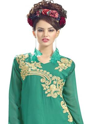 Green Embroidered Georgette Embroidered-Kurtis 2