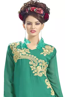 Green Embroidered Georgette Embroidered-Kurtis