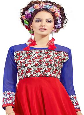 Red Embroidered Georgette Embroidered-Kurtis 2