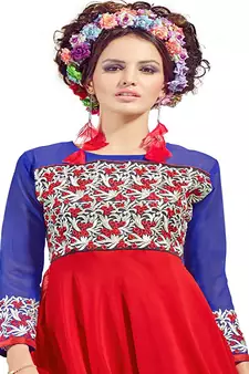 Red Embroidered Georgette Embroidered-Kurtis