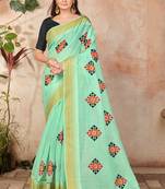 Green embroidered cotton saree with blouse