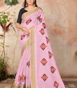 Pink embroidered cotton saree with blouse