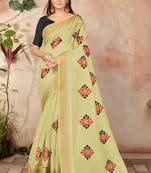 Yellow embroidered cotton saree with blouse