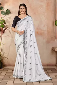 White embroidered cotton saree with blouse