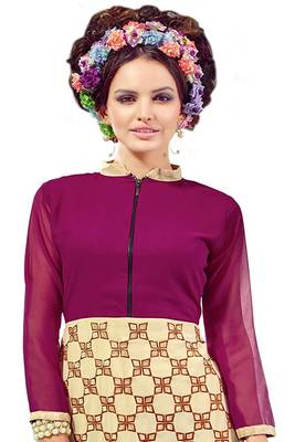 Beige Embroidered Georgette Embroidered-Kurtis 2
