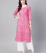 Pink printed cotton kurtas-and-kurtis