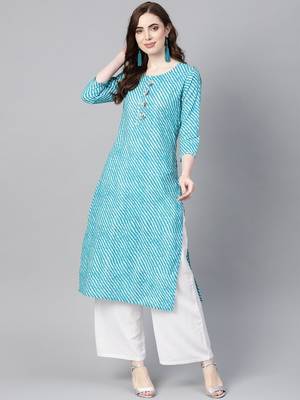 Blue printed cotton kurtas-and-kurtis 1
