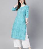 Blue printed cotton kurtas-and-kurtis
