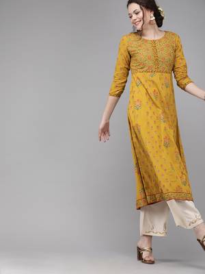 Mustard embroidered cotton kurtas-and-kurtis 1