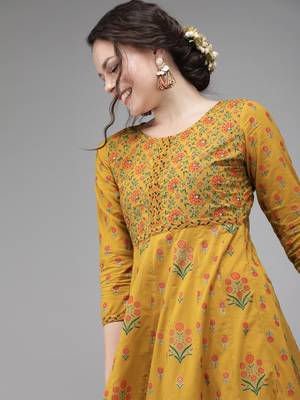 Mustard embroidered cotton kurtas-and-kurtis 2