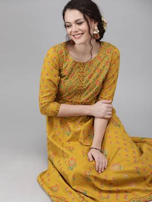 Mustard embroidered cotton kurtas-and-kurtis 4