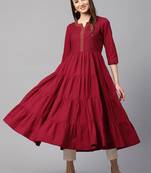 Maroon embroidered cotton kurti
