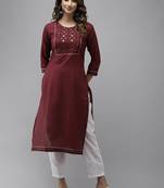Maroon plain cotton kurtas-and-kurtis